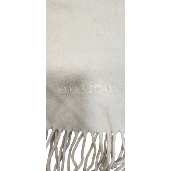 VALENTINO Scarf Unisex Solid Ivory Rectangular 100% Wool Made In Italy - Picture 3 of 8
